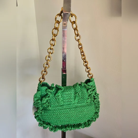 Zara Emerald Green 💚 Ruffle Shoulder Bag - Picture 3 of 8